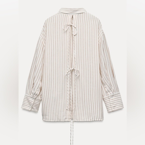 Zara Back Bow Striped Shirt Button Top Oversize White Women’s S New 8437/416 - Picture 2 of 10